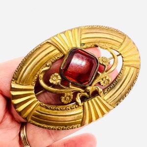 Antique Victorian Jewel Tone Faceted Topaz Glass Sash Brooch Vintage Jewelry