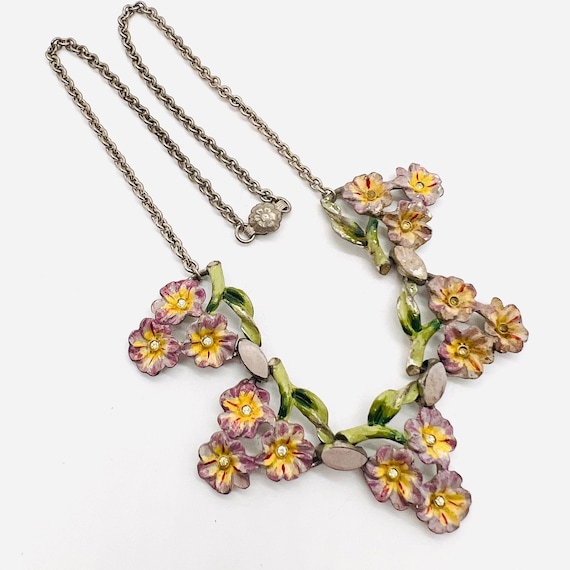 Early 1942 CORO Lavender & Green Enameled Necklac… - image 1