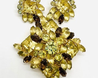 JULIANA Delizza & Elster JONQUIL Rhinestone Brooch Earrings Demi Vintage Designer Jewelry