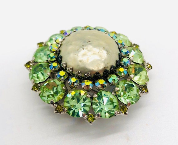 WEISS Pale Green Rhinestone & Faux Baroque Pearl … - image 7