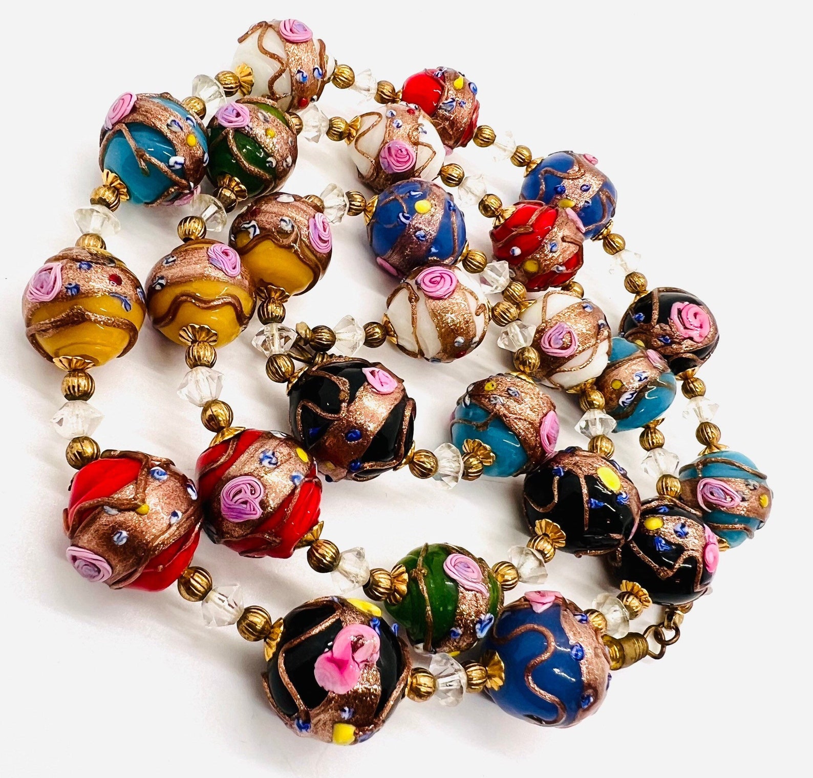 Collier Ancien En Perles De Verre De Murano - Style Antique Wedding Cake - Occasion, Bijou Vénitien