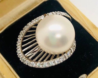 Large Sterling Silver & Glass Pearl Swirl Ring 6.1gm Sz 7 Unique Fine Vintage Designer Jewelry