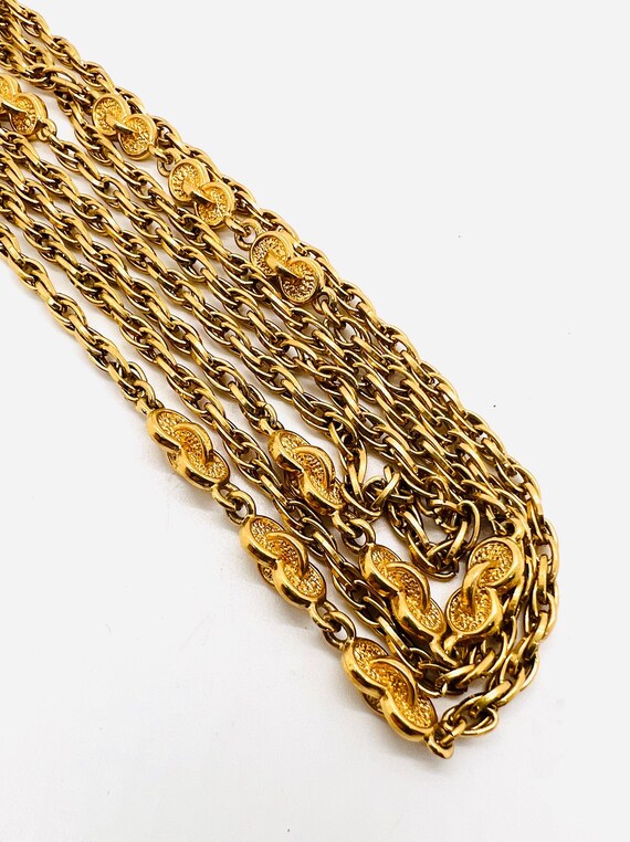 MONET Long Gold Tone Station Link Chain Necklace … - image 4
