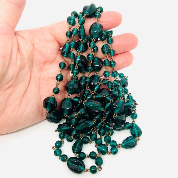 Long Double Strand Molded Emerald Green Glass Bead