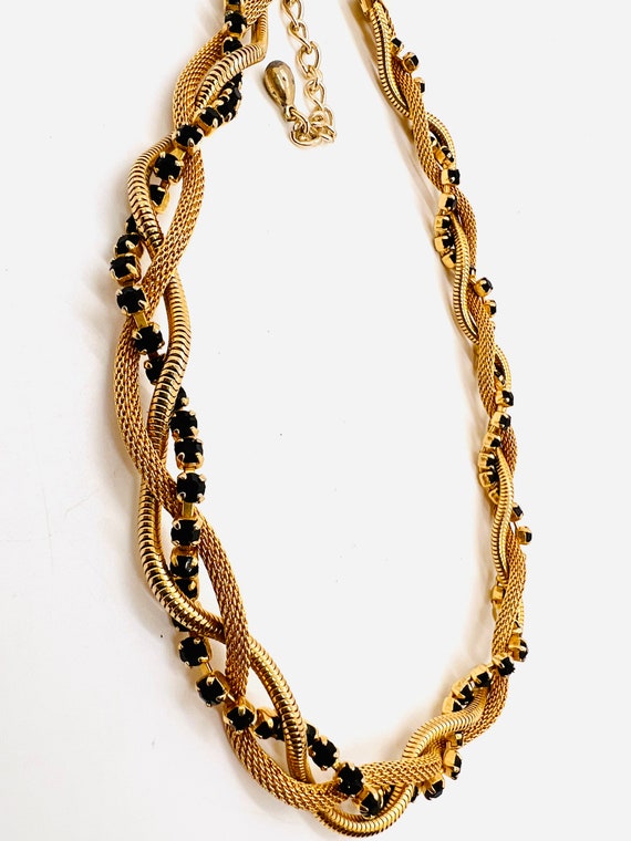 Black Rhinestone Mesh & Serpentine Woven Necklace… - image 7