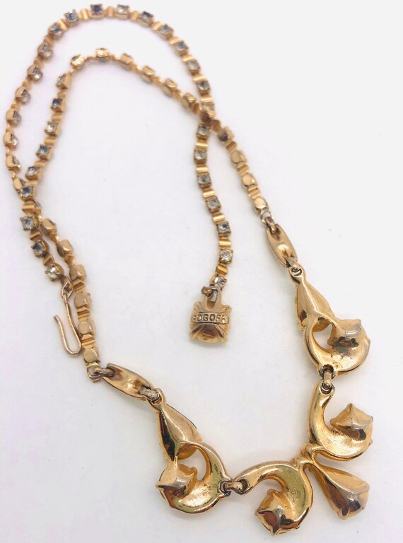 Vintage BOGOFF Rhinestone Necklace: Gold Plated D… - image 9