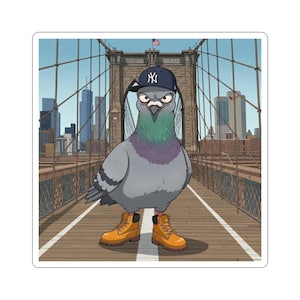 Mean NYC Pigeon on the Brooklyn Bridge Sticker- Laptop Decals, Gift for Bird Lovers, Gag gift