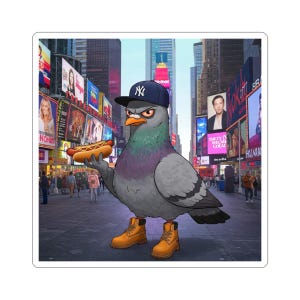 Naklejki z gołębiem z Nowego Jorku na Times Square - modne naklejki na laptopa, butelki z wodą i nie tylko, fajna sztuka z ptakami dla miłośników Nowego Jorku