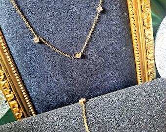 Gold Rhinestone Necklace Bracelet Set | Dainty Crystal Jewelry