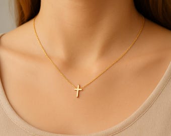 Dainty Cross Necklace: Minimalist Christian Jewelry Gift