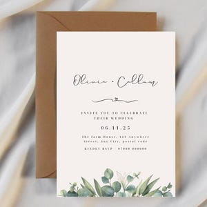 Elegant Eucalyptus Wedding Invitation Template Editable Digital Invite Greenery Printable Instant Download Paperless Wedding Stationery