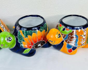 Handgemaakte Talavera Turtle Pot: loodvrije keramische plantenbak