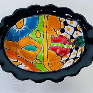 Hand-Painted Talavera Tray: Lead-Free Ceramic Dish Coloful