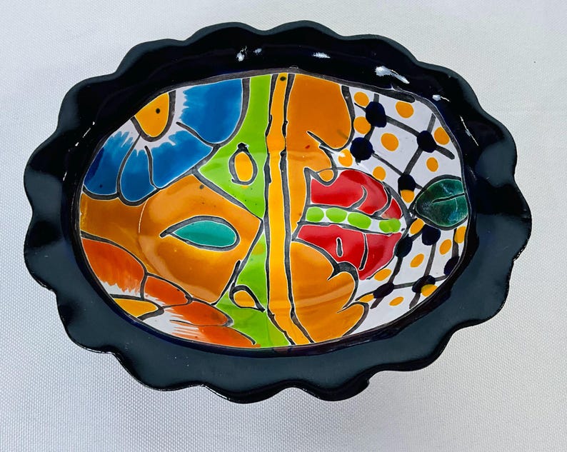Hand-Painted Talavera Tray: Lead-Free Ceramic Dish Coloful
