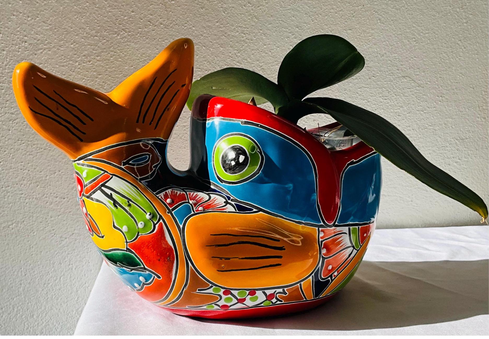 Yellow Fish Color Pot Handmade Talavera Fish Pot: Colorful Ceramic Planter - Etsy