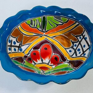 Hand-Painted Talavera Tray: Lead-Free Ceramic Dish Sky blue