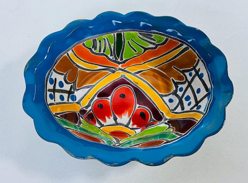 Hand-Painted Talavera Tray: Lead-Free Ceramic Dish Sky blue