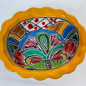 Hand-Painted Talavera Tray: Lead-Free Ceramic Dish Yellow