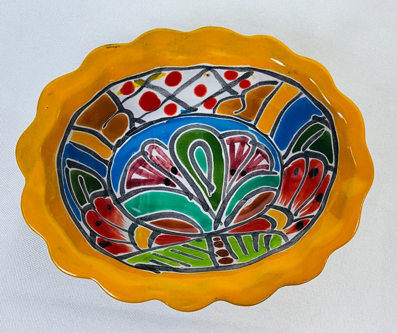 Hand-Painted Talavera Tray: Lead-Free Ceramic Dish Yellow