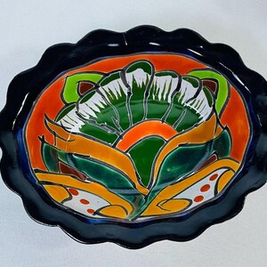 Hand-Painted Talavera Tray: Lead-Free Ceramic Dish Ora/blu