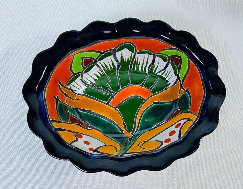 Hand-Painted Talavera Tray: Lead-Free Ceramic Dish Ora/blu