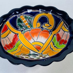 Hand-Painted Talavera Tray: Lead-Free Ceramic Dish Blue