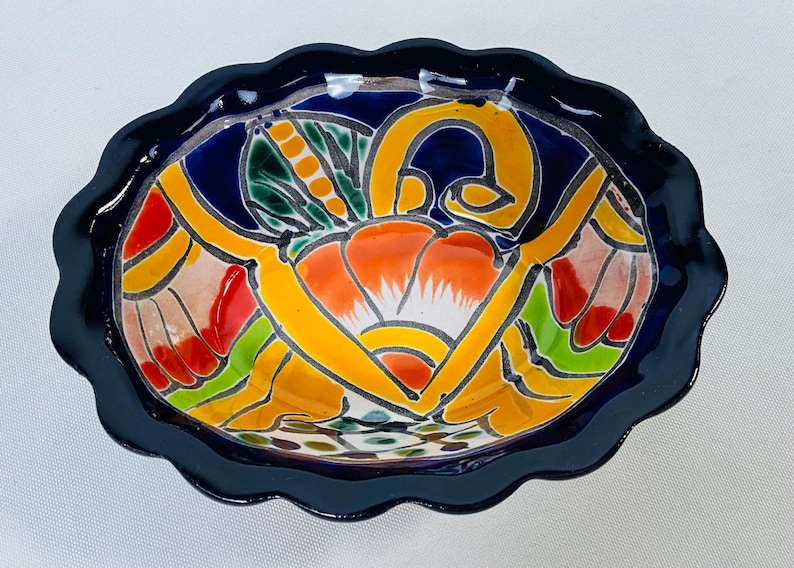 Hand-Painted Talavera Tray: Lead-Free Ceramic Dish Blue