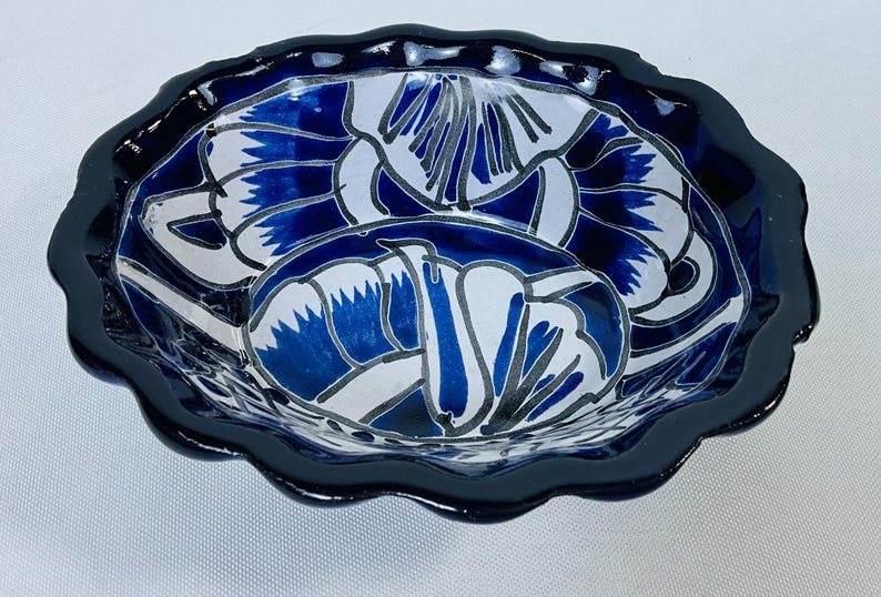 Hand-Painted Talavera Tray: Lead-Free Ceramic Dish Az/bco