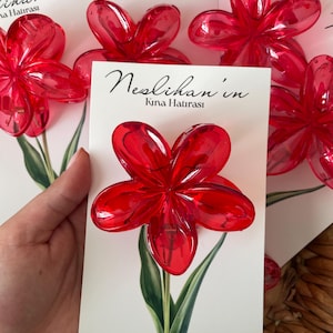 Pince à cheveux fleur rouge - Cadeau de nuit - Carte personnalisée - Cadeau de nuit au henné