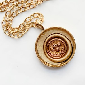 Bee Silent Wax Seal Impression Pendant Necklace