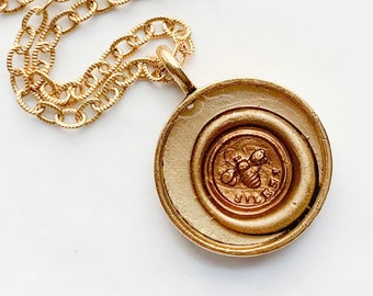 Bee Silent Wax Seal Impression Pendant Necklace