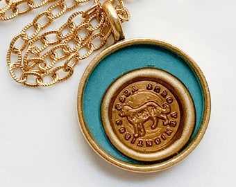 Dog Wax Seal Necklace with Latin Motto