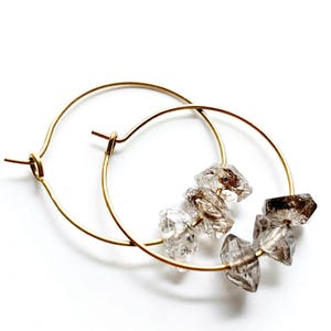 Brass Hoop and Raw Quartz Stone Earrings: