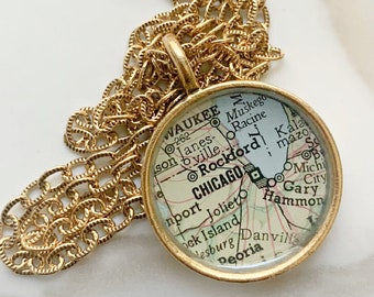 Map of Chicago Illinois Necklace