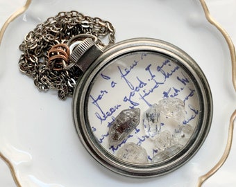 Large Pocket Watch Body with Crystal Stones on Vintage Postcard