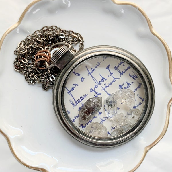 Large Pocket Watch Body with Crystal Stones on Vintage Postcard