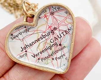 Johannesburg South Africa Map Charm Necklace Heart Shape