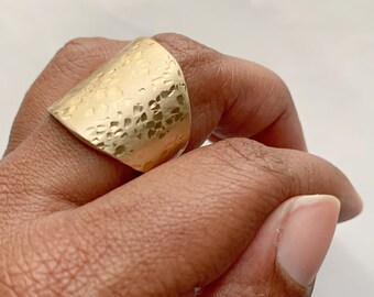 Short Brass Textured Ring