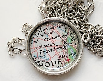 Providence Rhode Island Map Charm Necklace