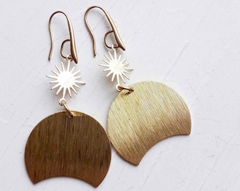 Brass Sun and Moon Earrings