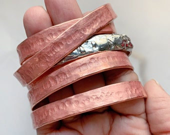 Set of 6 Light Copper Cuff Bracelets with Melted Pewter