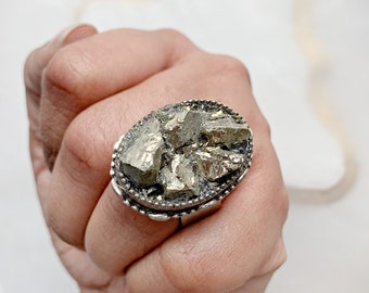 Pyrite Crystal Statement Ring