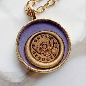 Padlock with Wings Wax Seal Necklace with Latin Sentiment