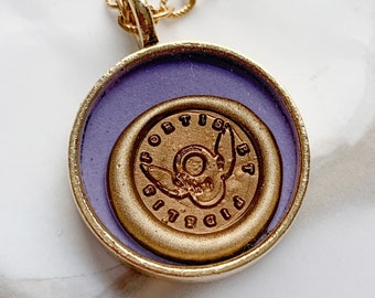 Padlock with Wings Wax Seal Necklace with Latin Sentiment