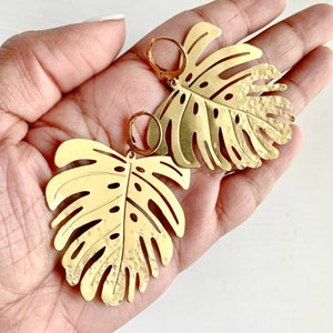 Brass Monstera Statement Earrings