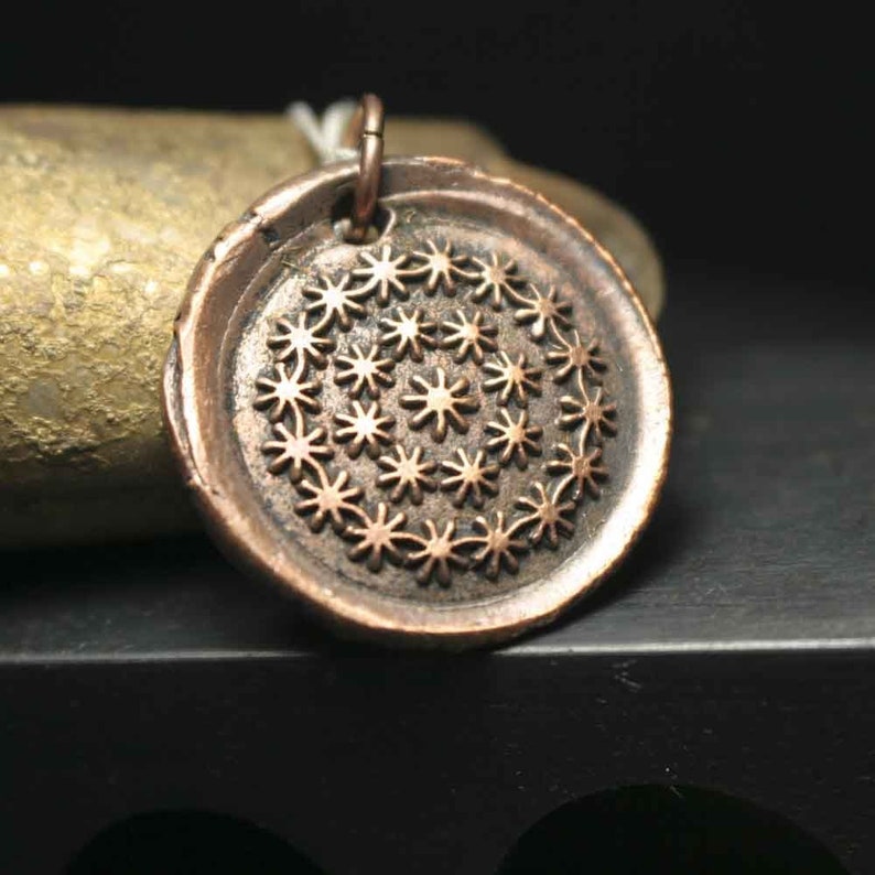 Dandelion Flower Wish Wax Seal Charm on Sterling Silver Necklace