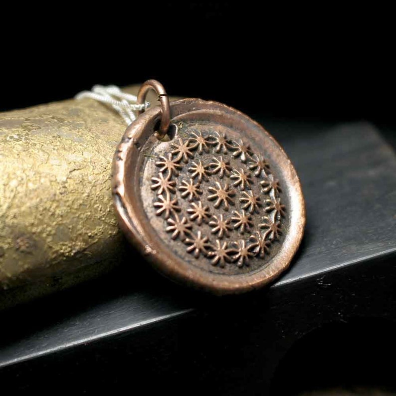 Dandelion Flower Wish Wax Seal Charm on Sterling Silver Necklace