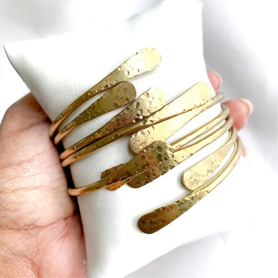 Set of 5 Stacking Brass Bracelets