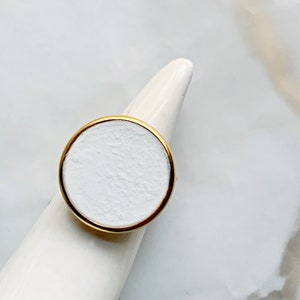 Adjustable Round White Plaster Statement Ring image 8
