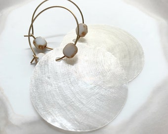 Capiz Shell Hoop Earrings with Beads
